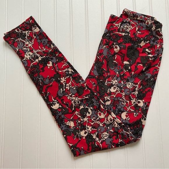 NWT LuLaRoe OS leggings Halloween red skeleton skulls Whimsygoth Witchy UNICORN - Picture 1 of 4